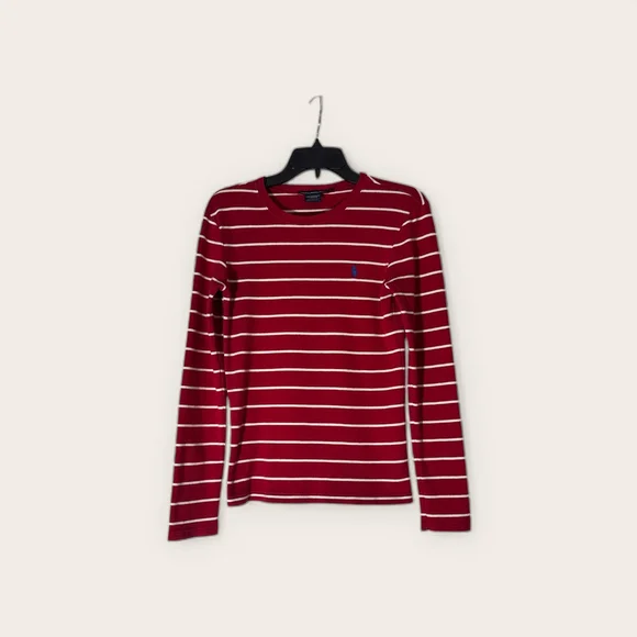 Women's Ralph Lauren Sport Long Sleeve Tee L Red & White Striped - Picture 4 of 7